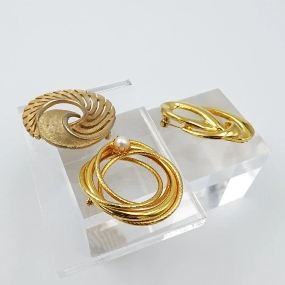 Vintage Gold Tone Brooch Lot of 6 Geometric Abstract Minimalist
